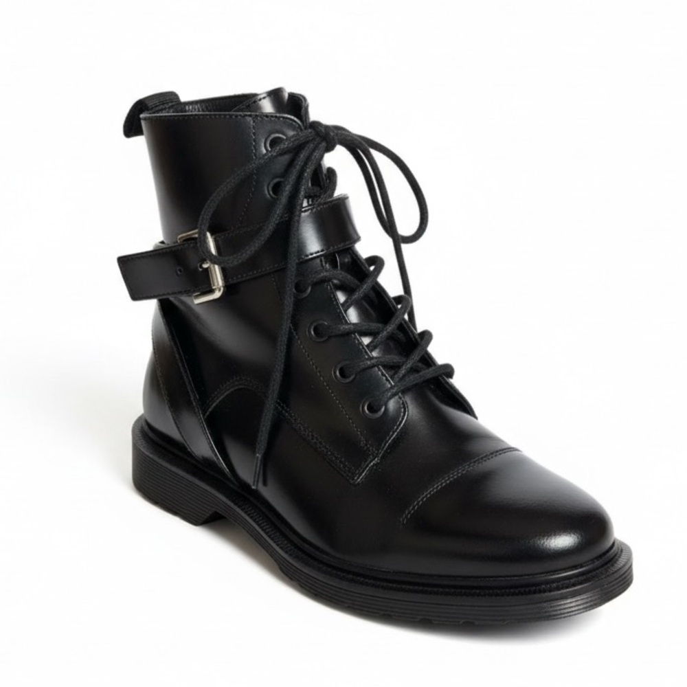 Maje Black Leather Lace Up Combat‎ Boots Size 36/5.5